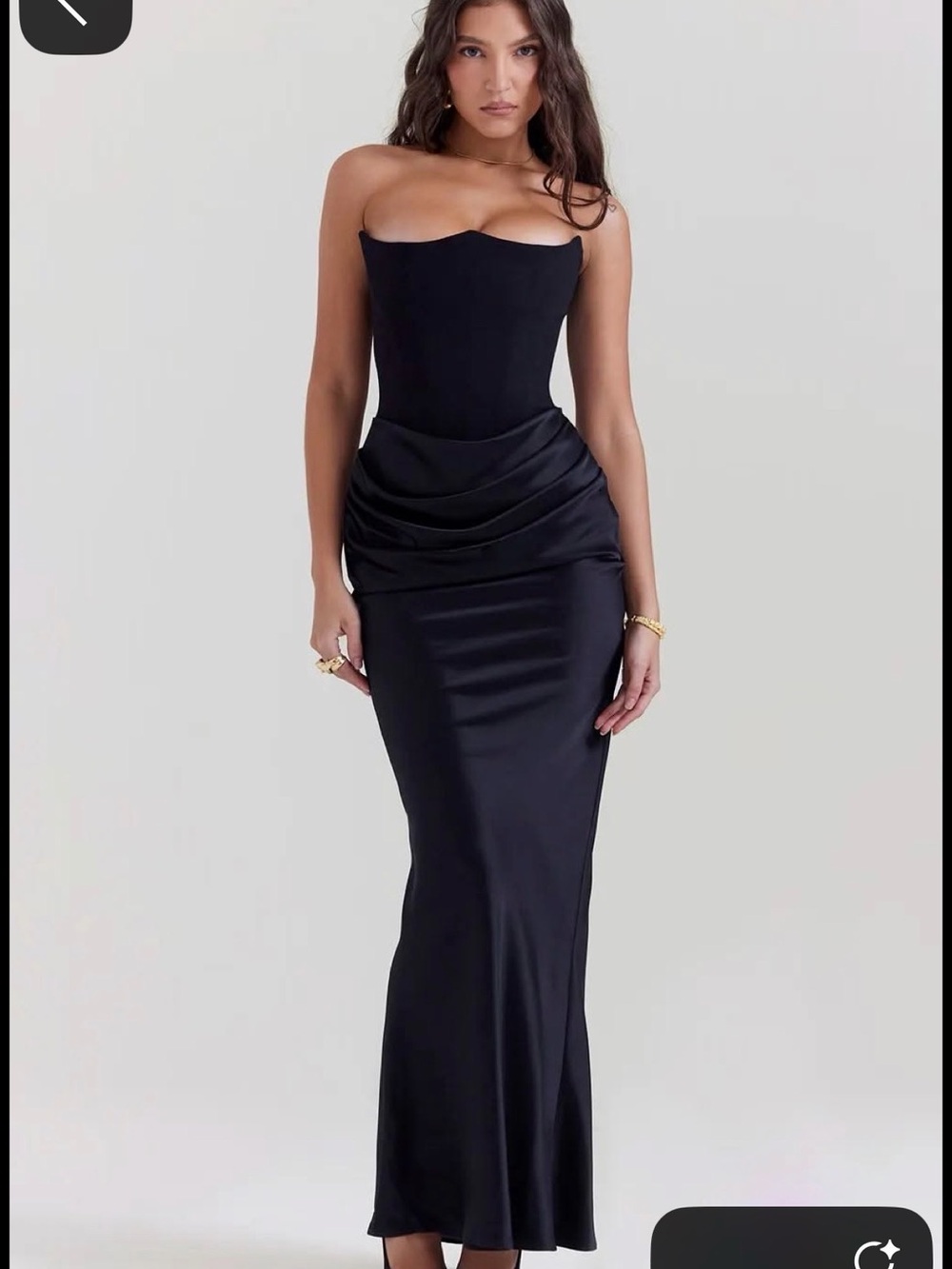 Lavish Black Strapless Draped Satin Gown